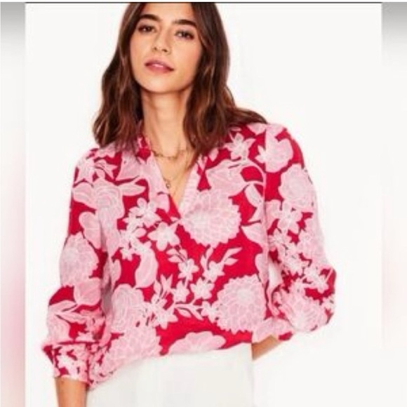 Boden Grace Linen Top Blouse Floral Red and Pink Size 6 linen - Picture 2 of 7